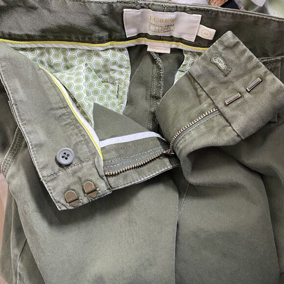 Vtg J Crew Pants Y2K Womens 2 Olive Green Cropped Capri Twill Chino Preppy 90s - Picture 6 of 8